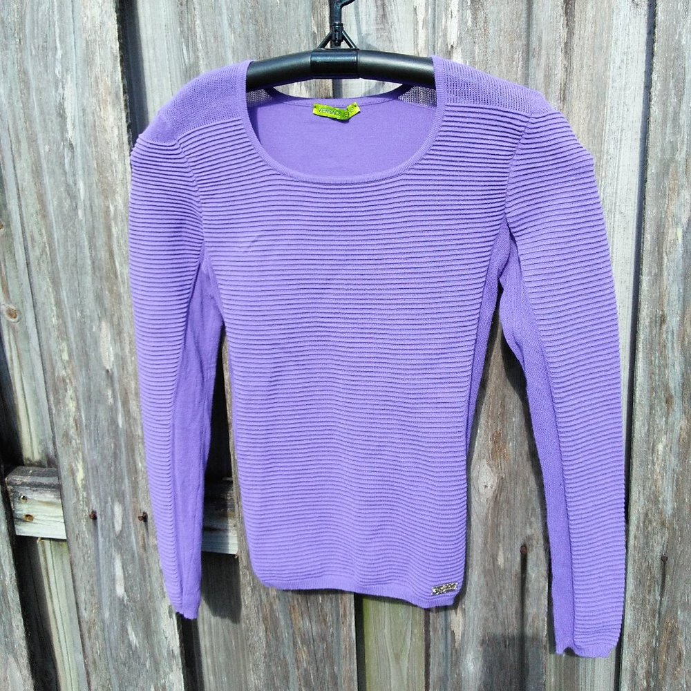 Versace Jeans scoop neck ribbed knit purple top